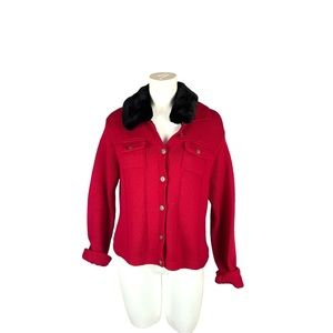 Ballinger Red Knit Sweater with Removable Faux Fur Collar